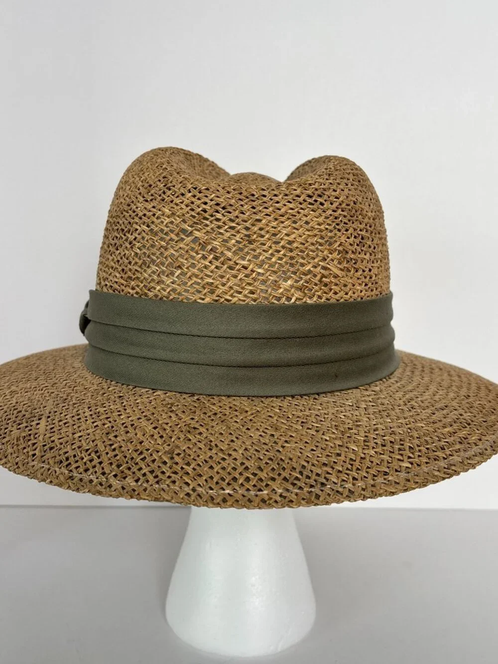 Summer Club Straw Sun Hat L XL Wide Brim Fedora Boho Beach Olive Band Festival - Picture 5 of 9